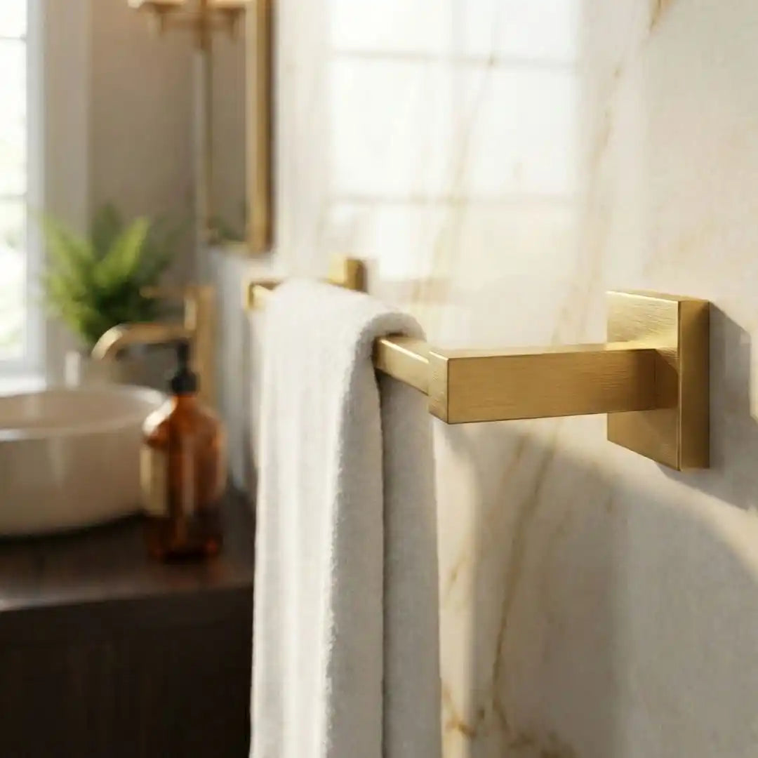 Porta Toalha de Rosto Quadritt Dourado Escovado