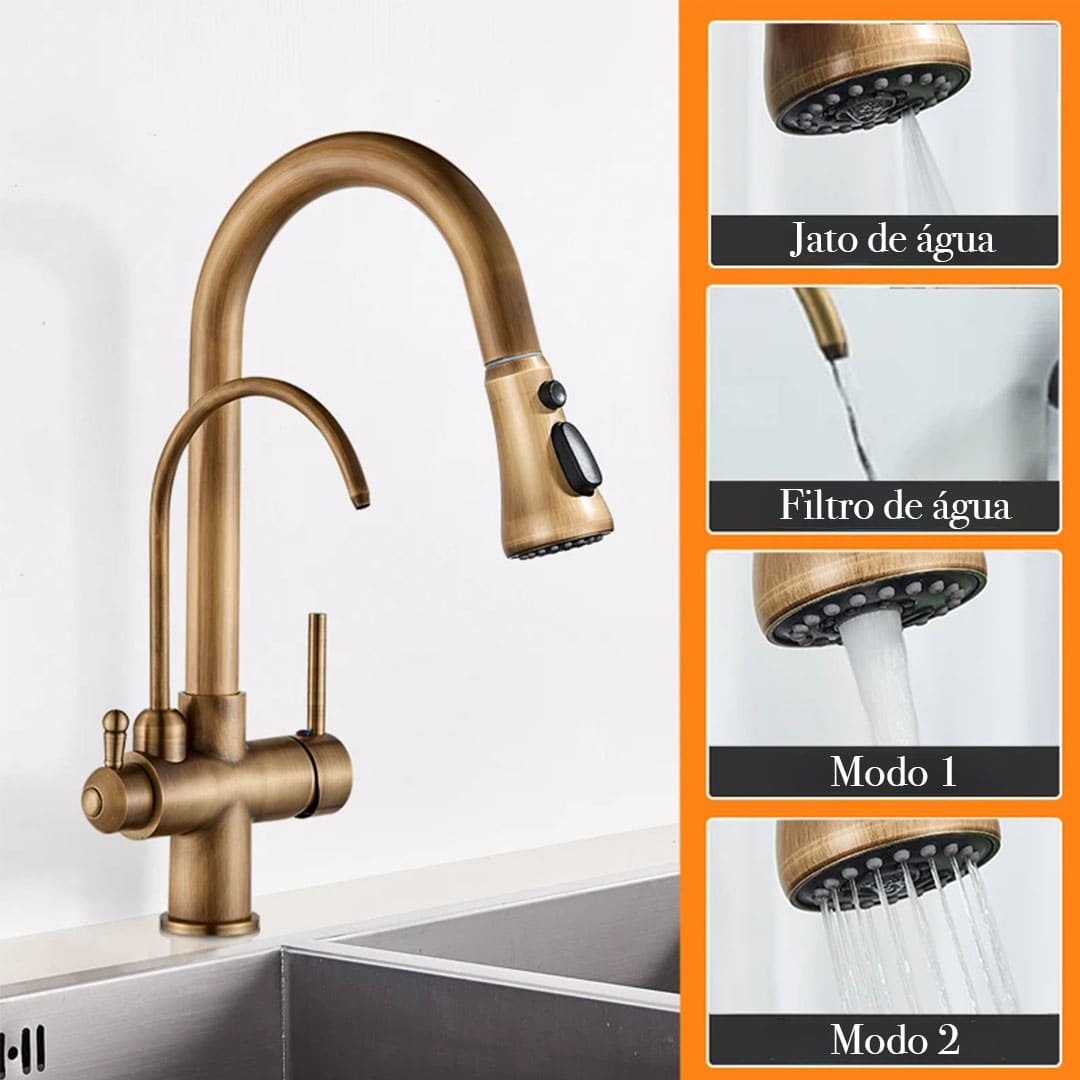Torneira Com Filtro Para Cozinha Monocomando Com Jato Extensível Modelo Mistral