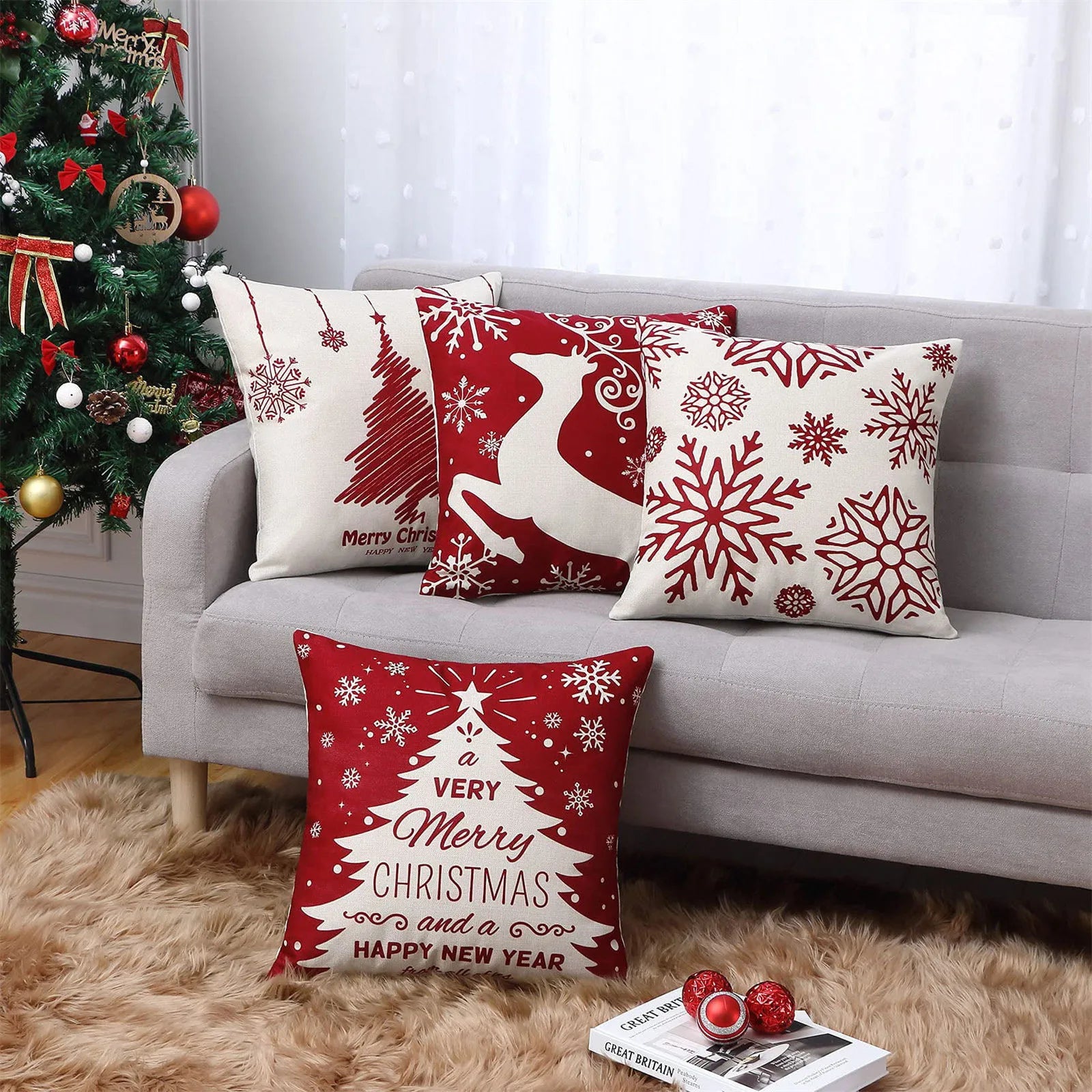 Decoração Natalina Capas de Almofada Kit 4 Peças