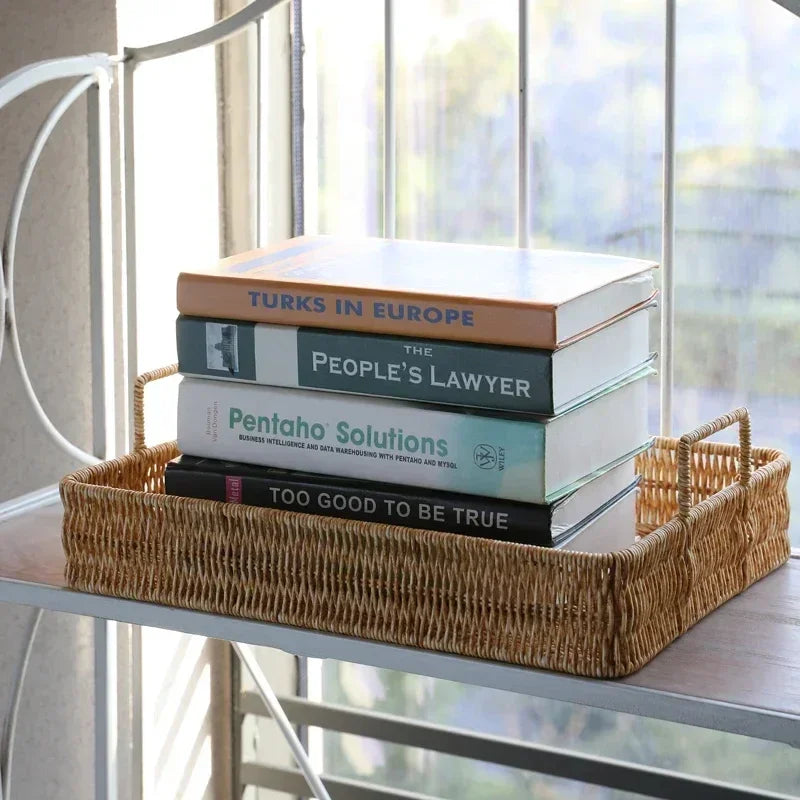Bandeja Estilo Rattan com Alças para Servir, Decorar e Organizar Lavielle