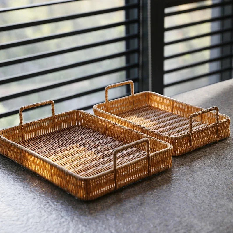 Bandeja Estilo Rattan com Alças para Servir, Decorar e Organizar Lavielle