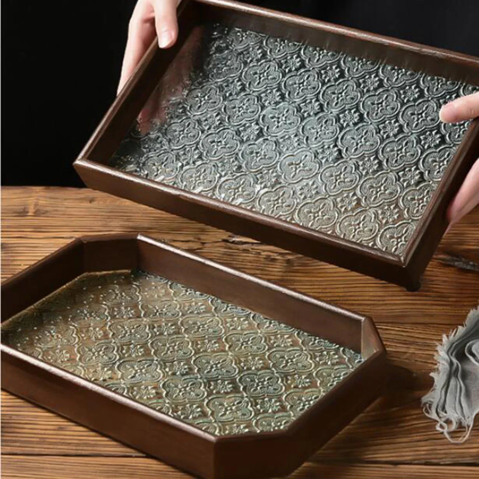 Bandeja Organizador de Vidro com Base Floral para Copos e Lanches Lavielle