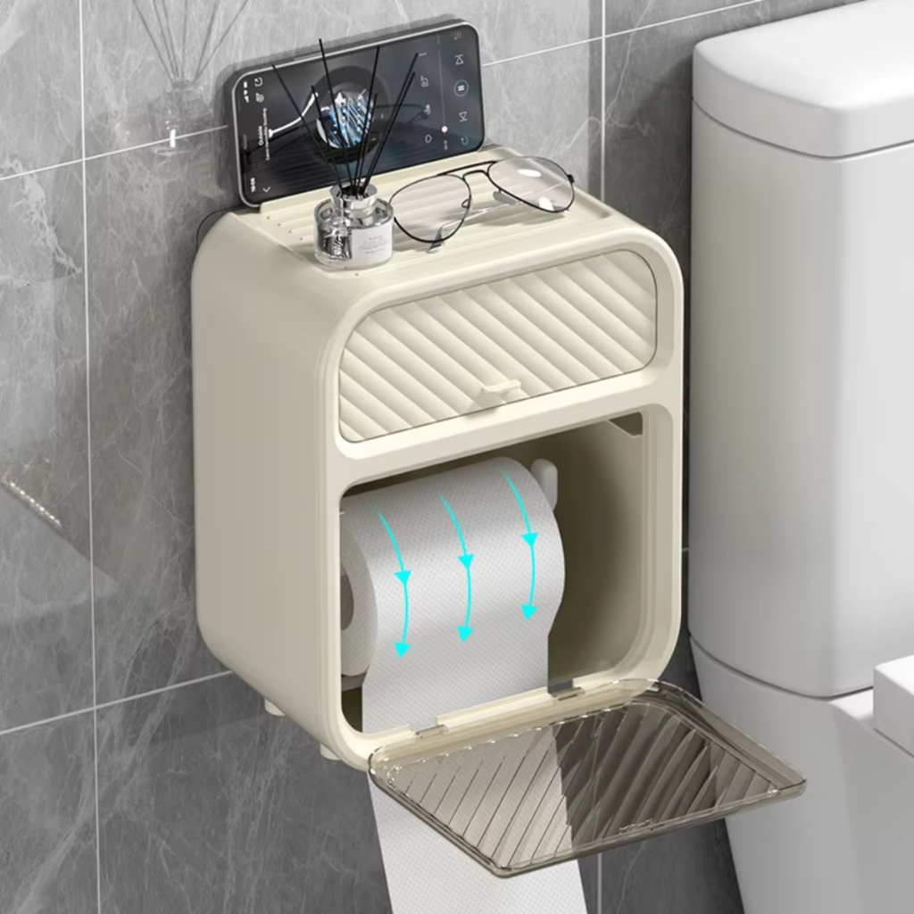 Porta Papel Higiênico De Parede Moderno Com Suporte Celular e Porta Detergente