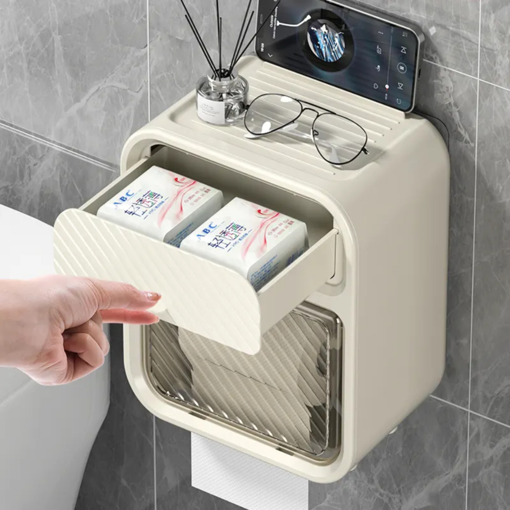 Porta Papel Higiênico De Parede Moderno Com Suporte Celular e Porta Detergente
