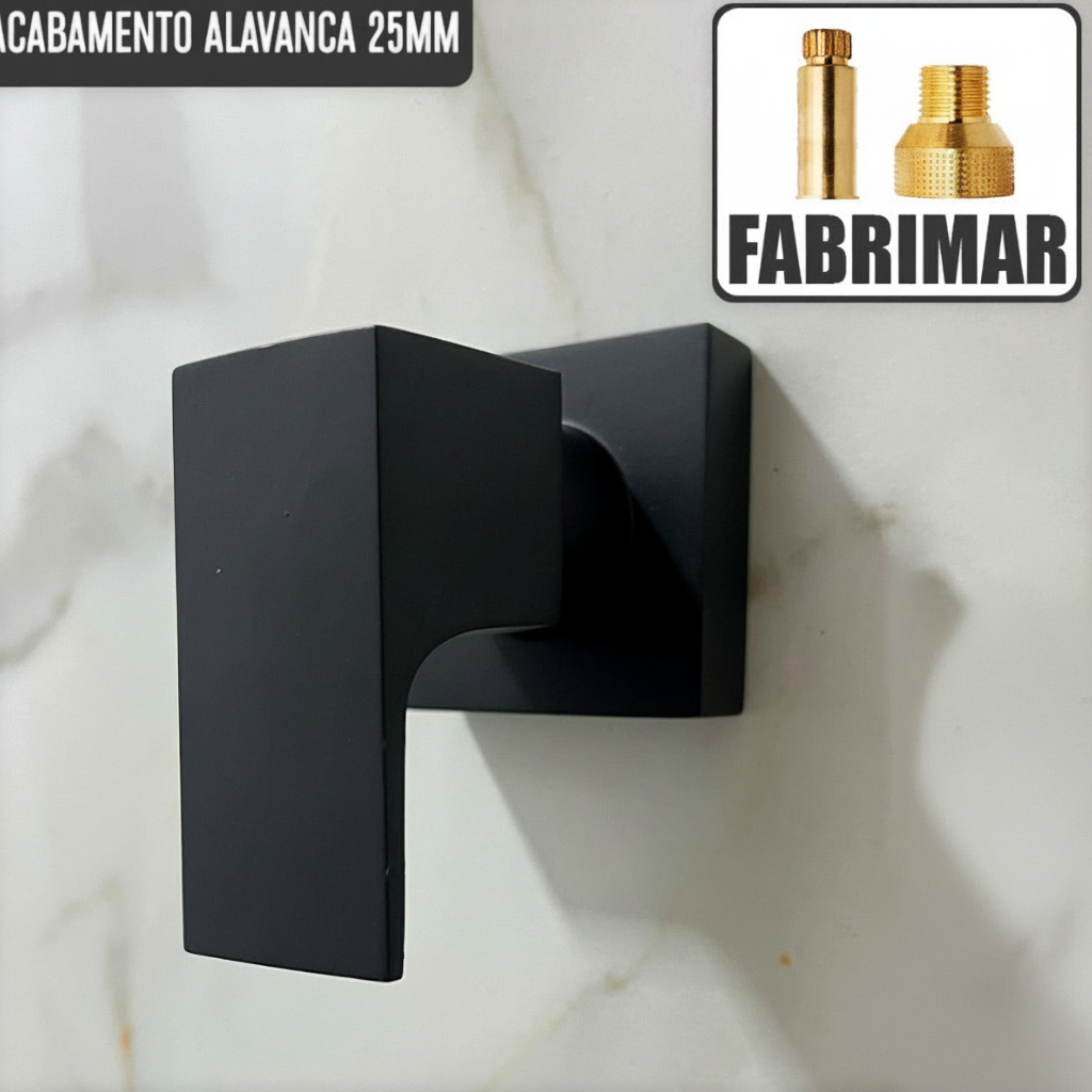 Acabamento Registro Metal Alavanca 1/2 e 3/4 25mm Preto Compatível Fabrimar 19 Estrias