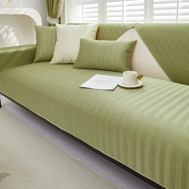 Capa de Sofá Seda Ice Verde com Base Antiderrapante e Matelassê Lenogue