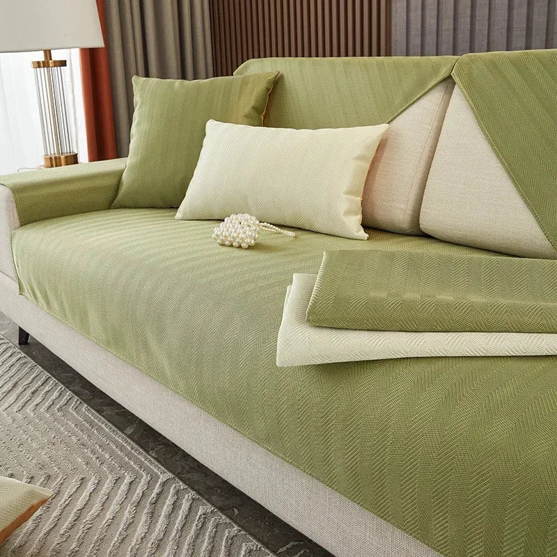 Capa de Sofá Seda Ice Verde com Base Antiderrapante e Matelassê Lavielle