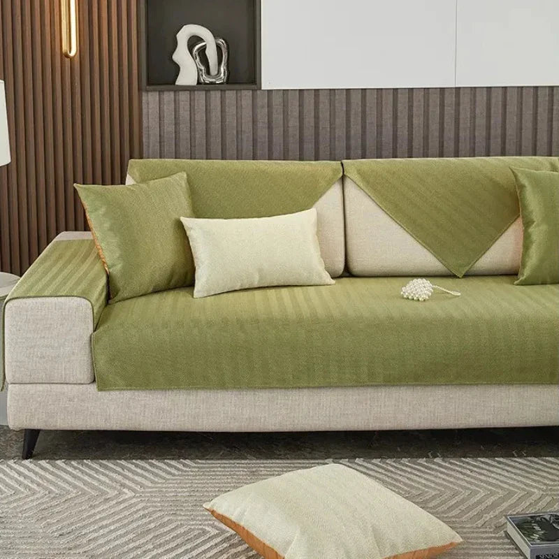 Capa de Sofá Seda Ice Verde com Base Antiderrapante e Matelassê Lavielle