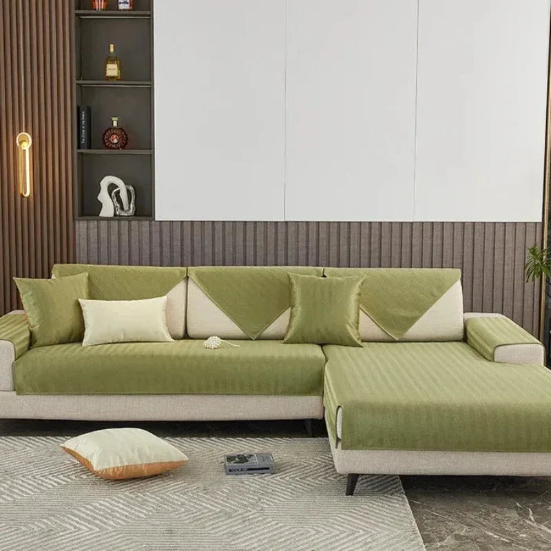Capa de Sofá Seda Ice Verde com Base Antiderrapante e Matelassê Lavielle