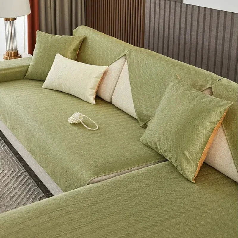 Capa de Sofá Seda Ice Verde com Base Antiderrapante e Matelassê Lavielle