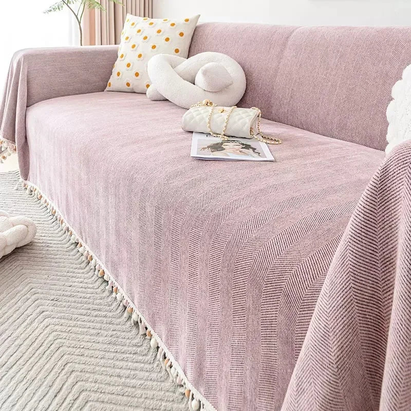 Capa para Sofá Rosa Chenille Chevron Universal com Cobertura Total Lavielle