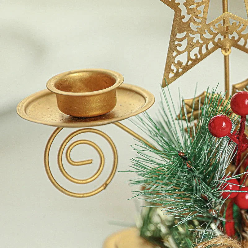 Castiçal de Ferro Dourado com Papai Noel e Rena Decoração Natal Lavielle