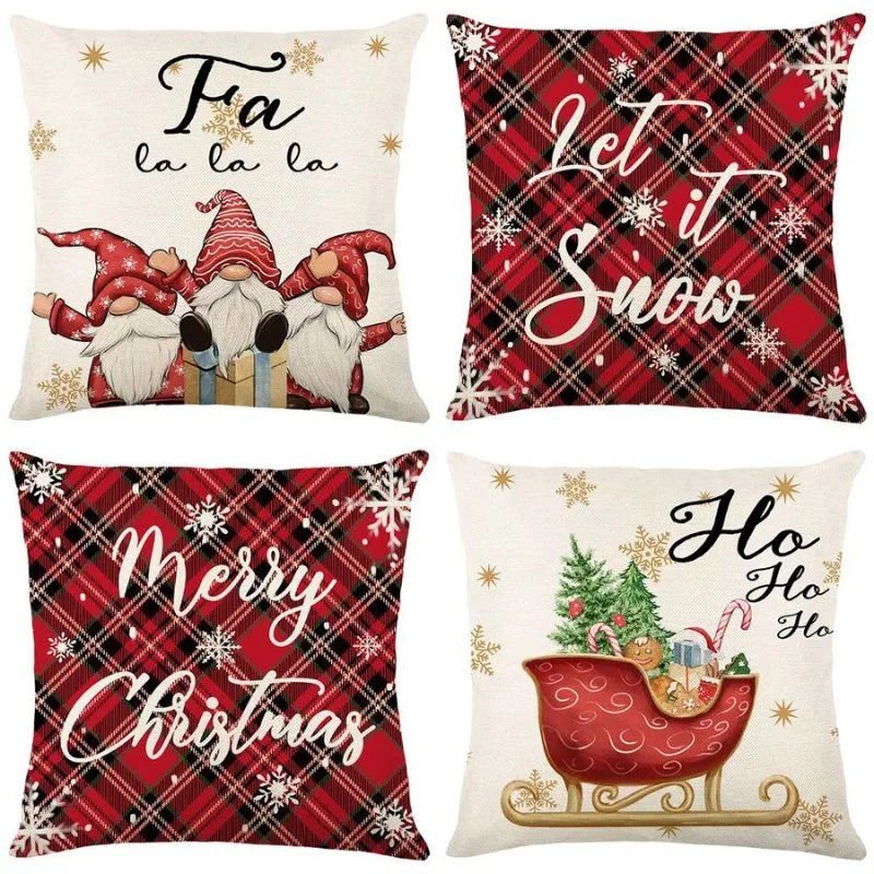 Conjunto 4 Capas Almofada Poliéster para Decoração Natalina Festiva Lavielle