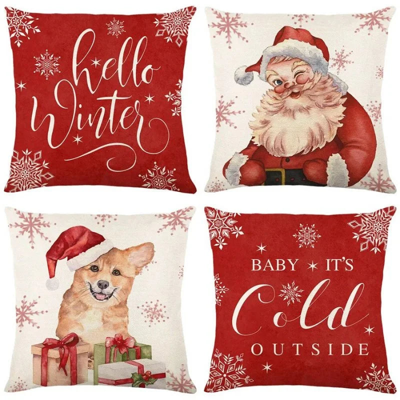 Conjunto 4 Capas Almofada Poliéster para Decoração Natalina Festiva Lavielle