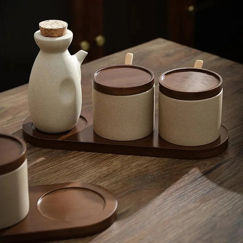 Conjunto de Potes para Temperos Cerâmica Branca Organizador para Cozinha Lavielle