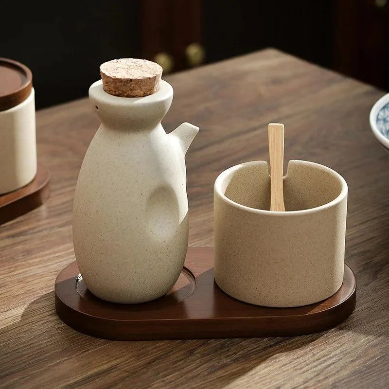Conjunto de Potes para Temperos Cerâmica Branca Organizador para Cozinha Lavielle