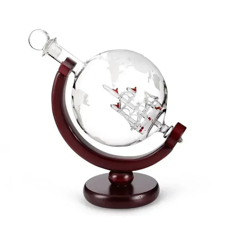 Conjunto Decanter Globo de Vidro com Suporte de Madeira e 2 Copos Lavielle