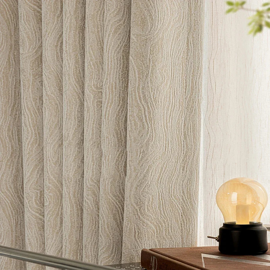 Cortina Blackout Jacquard Carvalho Listrado com Ilhós Lavielle