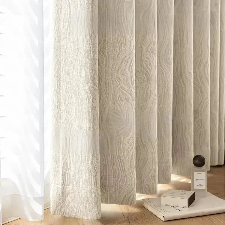 Cortina Blackout Jacquard Carvalho Listrado com Ilhós Lavielle