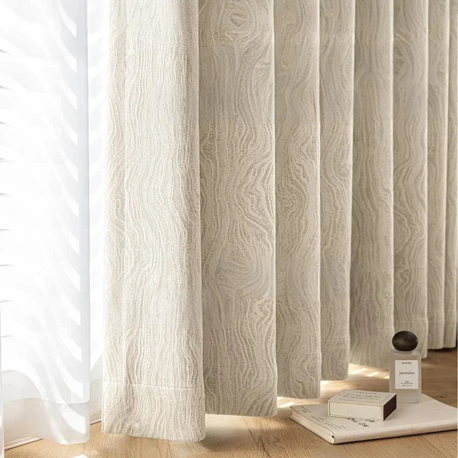 Cortina Blackout Jacquard Carvalho Listrado com Ilhós Lavielle