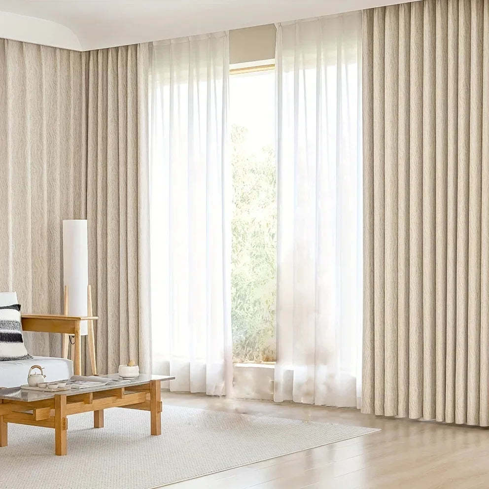 Cortina Blackout Jacquard Carvalho Listrado com Ilhós Lavielle