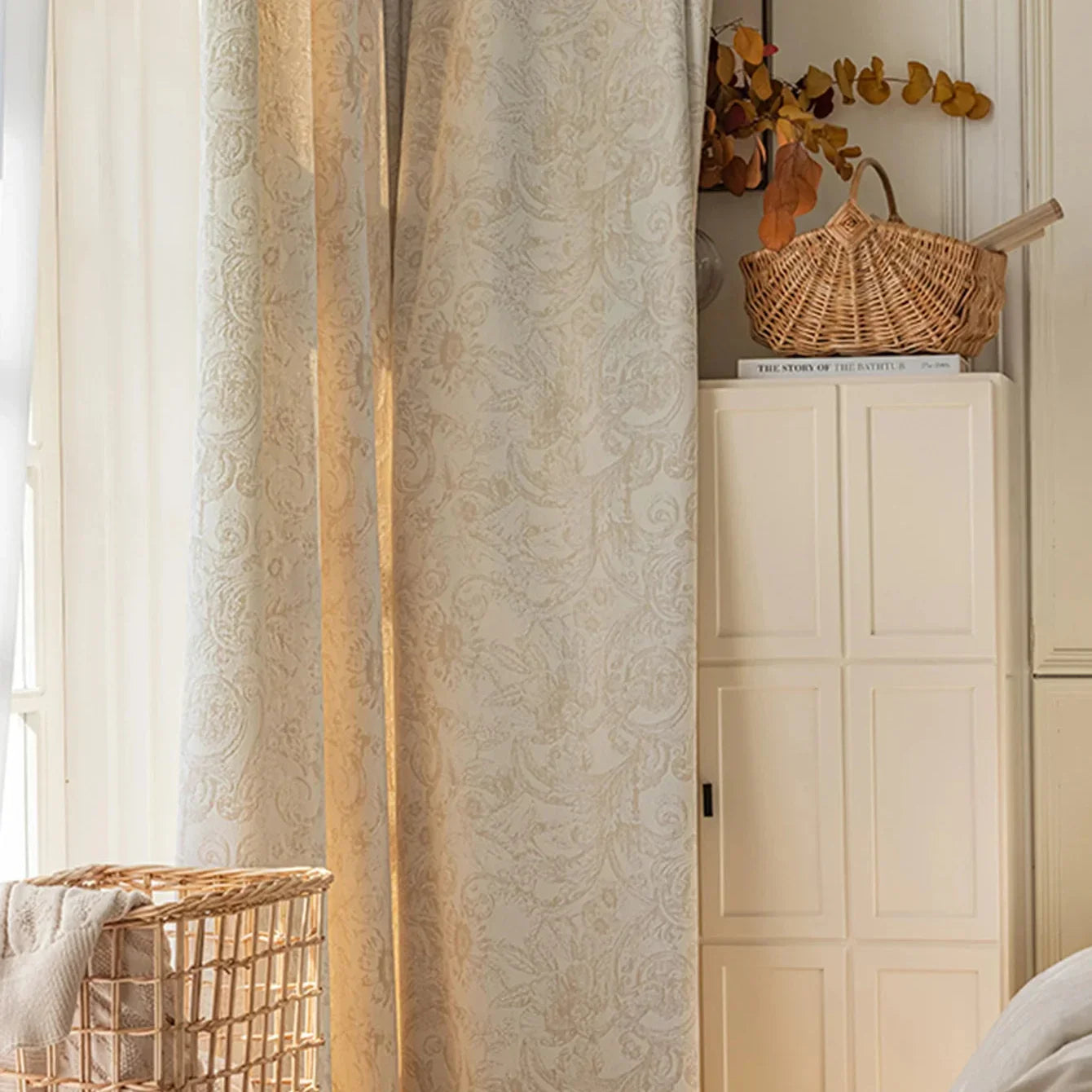 Cortina Blackout Jacquard Chenille com Redução de Ruído Bege Lavielle