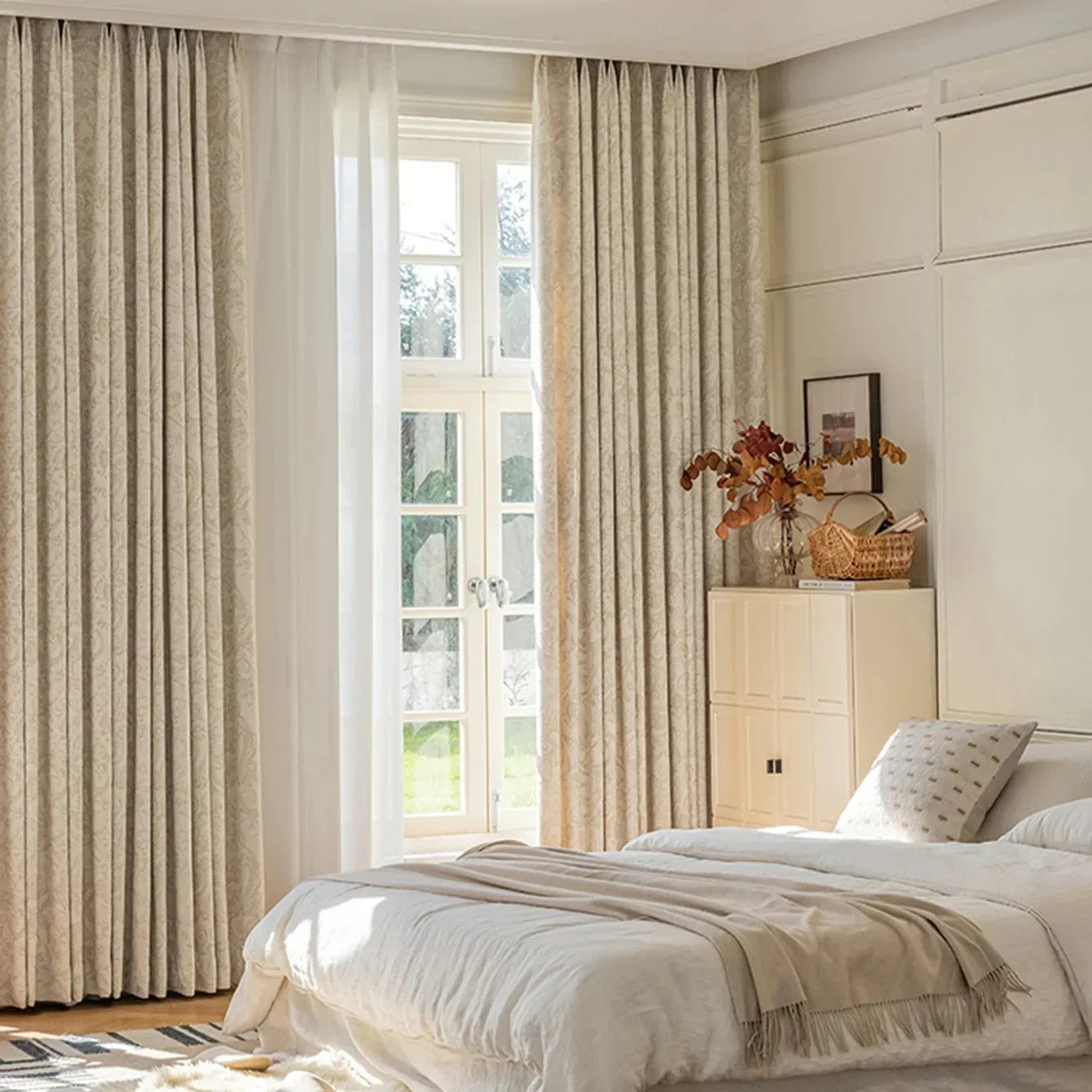 Cortina Blackout Jacquard Chenille com Redução de Ruído Bege Lavielle