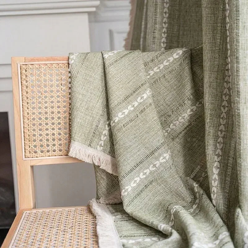 Cortina Verde Sage com Textura e Tassel para Quarto e Sala Lavielle