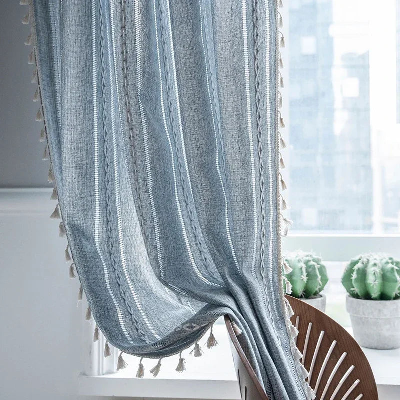 Cortina Verde Sage com Textura e Tassel para Quarto e Sala Lavielle