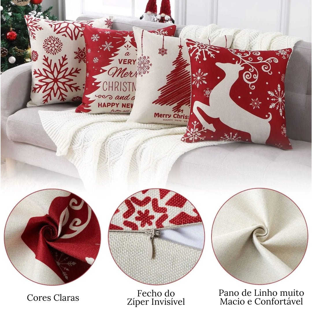 Decoração Natalina Capas de Almofada Kit 4 Peças