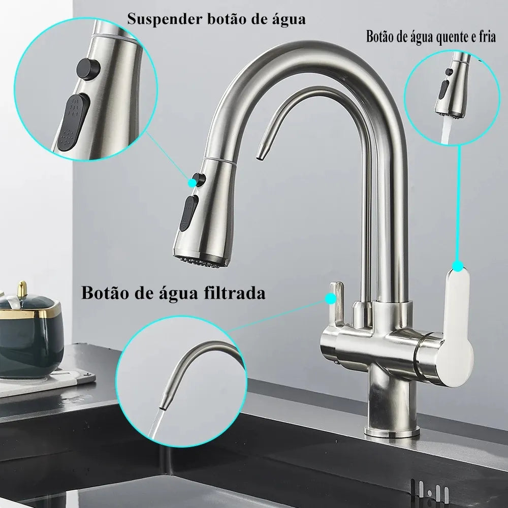 Torneira Para Cozinha Gourmet Monocomando Dupla Função Filtro Jato Extensível