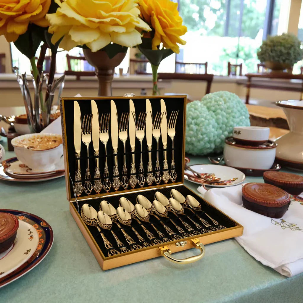 Conjunto De Talheres Dourado De Aço Inoxidável