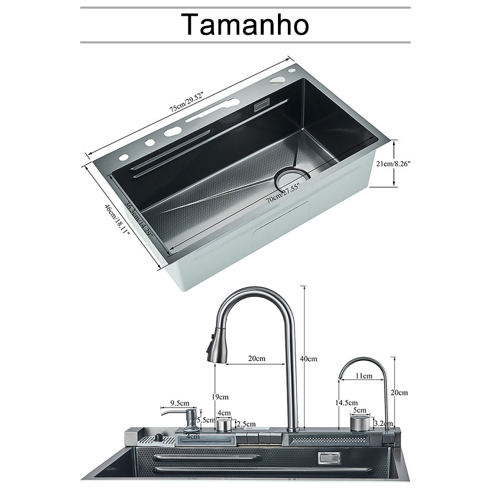 Kit Cuba Cozinha Cascata Gourmet Aço Inox Com Torneira Flexível