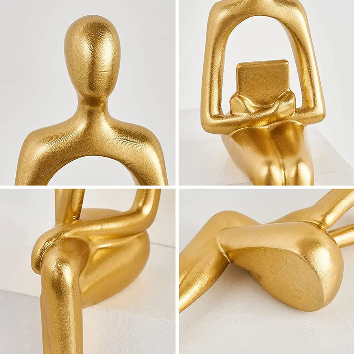 Escultura Abstrata Pensador em Resina Dourada para Sala e Escritório Lavielle