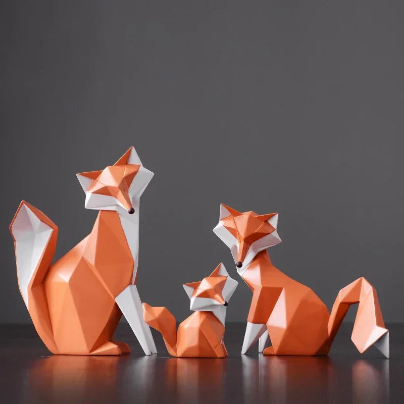 Escultura de Raposa Geométrica em Resina Decorativa para Sala e Escritório Lavielle