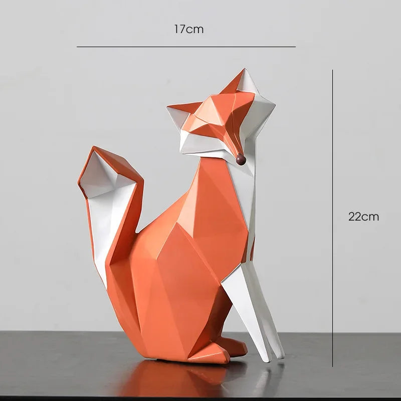 Escultura de Raposa Geométrica em Resina Decorativa para Sala e Escritório Lavielle