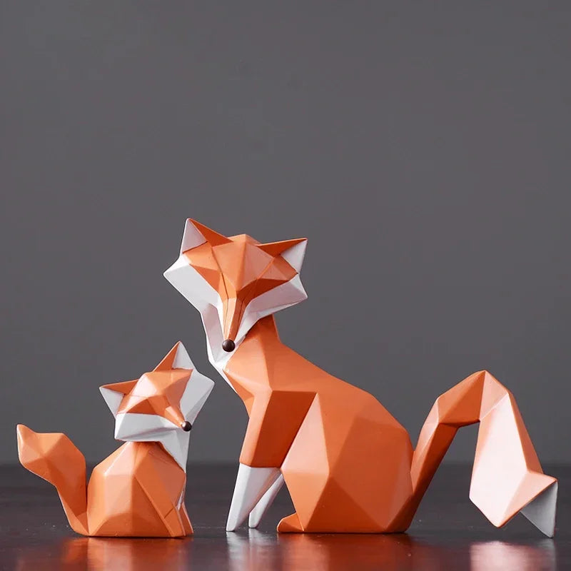 Escultura de Raposa Geométrica em Resina Decorativa para Sala e Escritório Lavielle