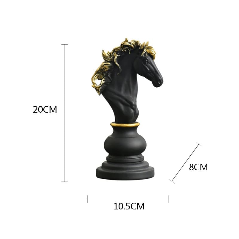 Conjunto 3 Peças Estatuetas Decorativas Peças de Xadrez Preto em Resina