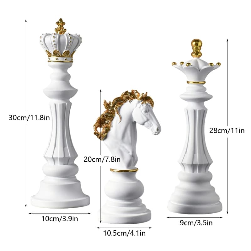 Conjunto 3 Peças Estatueta Decorativa Para Mesa Peças de Xadrez em Resina