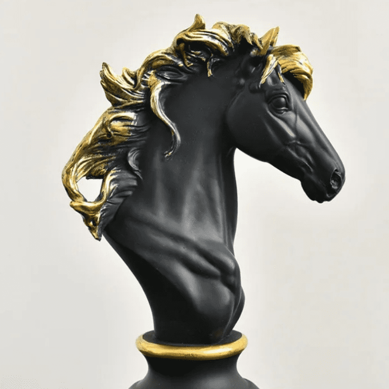 Conjunto 3 Peças Estatuetas Decorativas Peças de Xadrez Preto em Resina