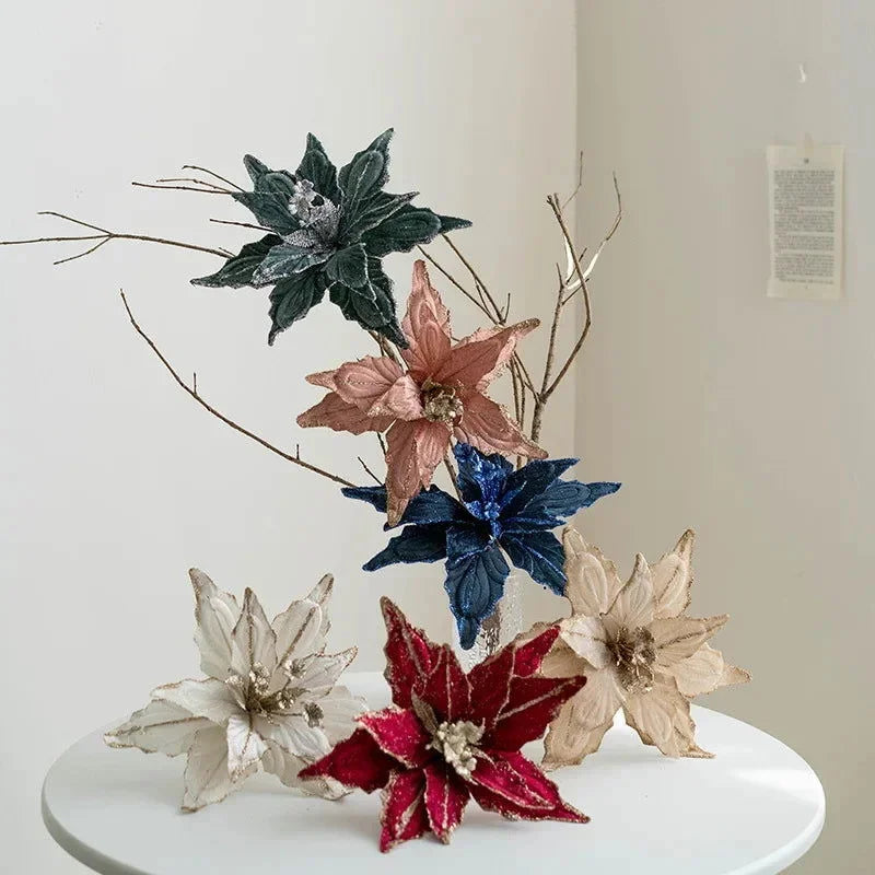 Flor Decorativa Natalina Flanela Dourada para Arranjos e árvore Lavielle