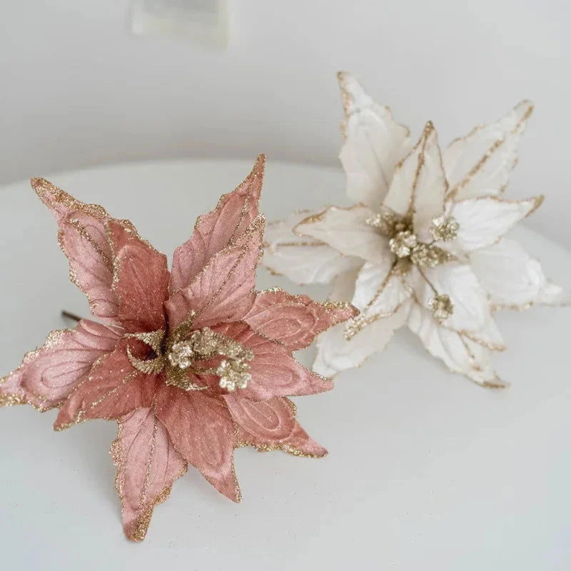 Flor Decorativa Natalina Flanela Dourada para Arranjos e árvore Lavielle