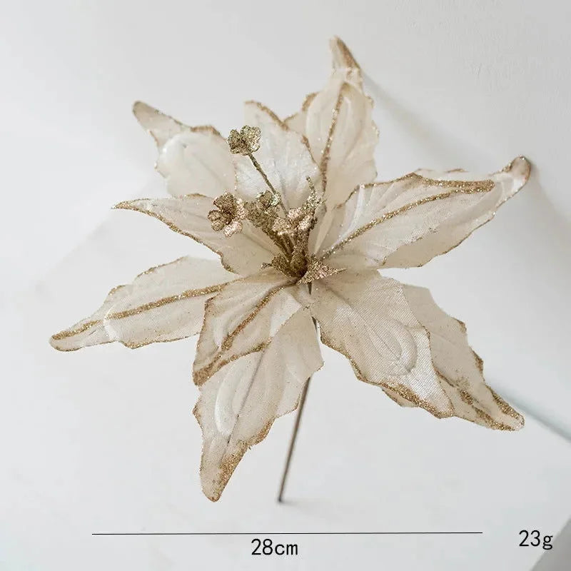 Flor Decorativa Natalina Flanela Dourada para Arranjos e árvore Lavielle