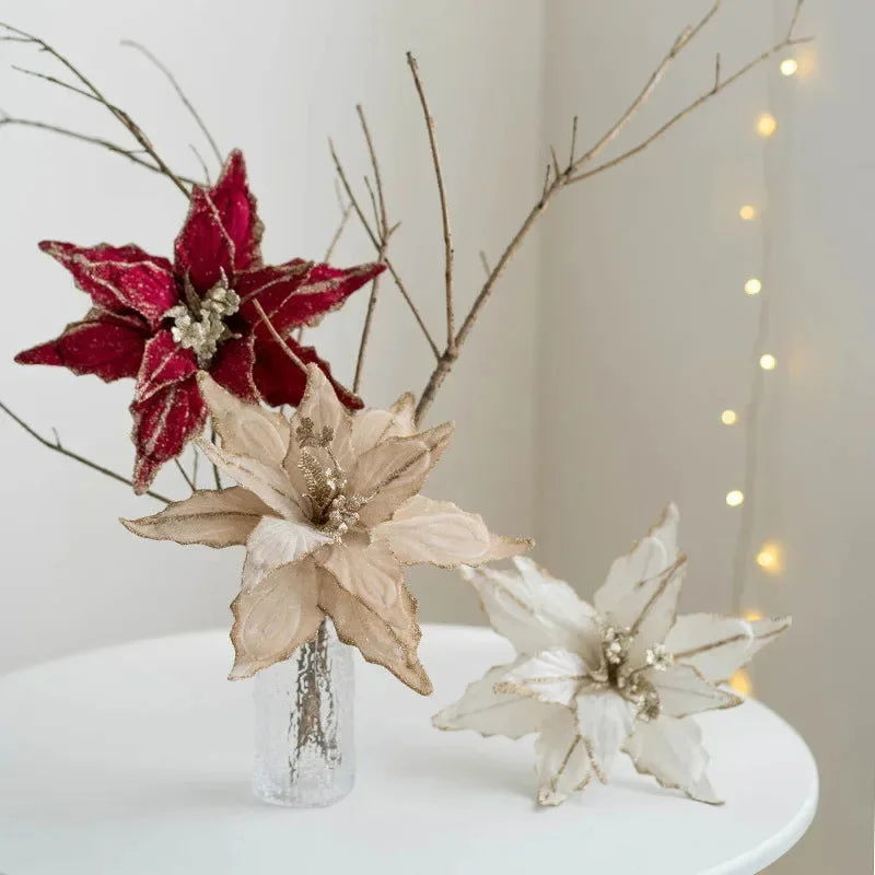 Flor Decorativa Natalina Flanela Dourada para Arranjos e árvore Lavielle
