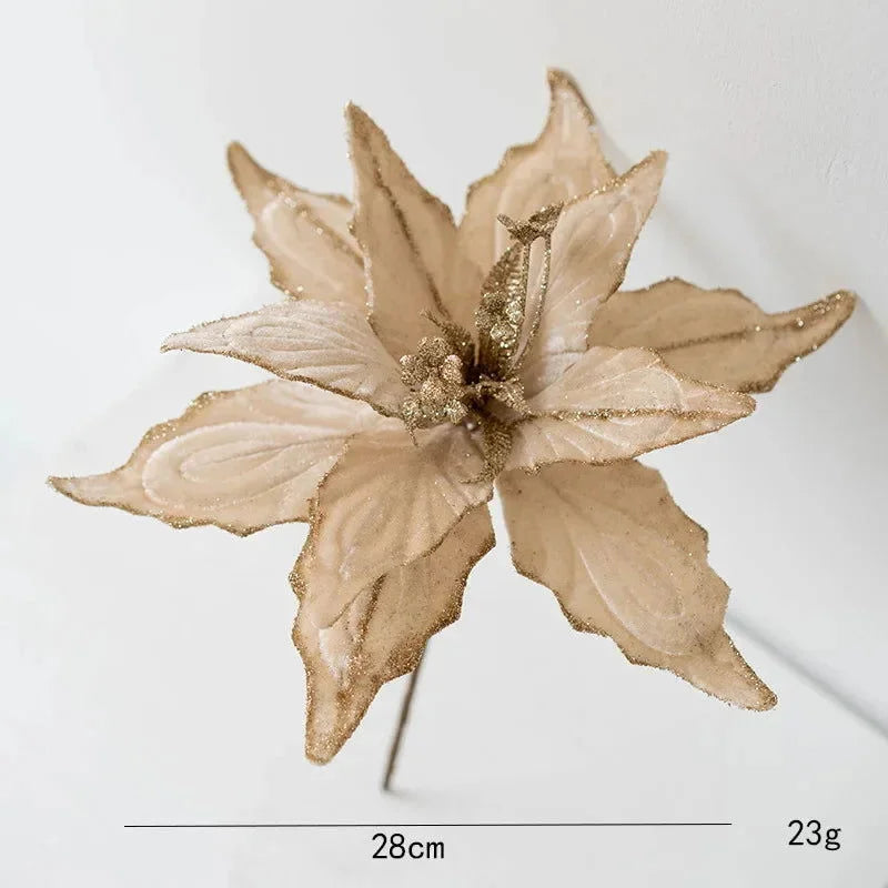 Flor Decorativa Natalina Flanela Dourada para Arranjos e árvore Lavielle