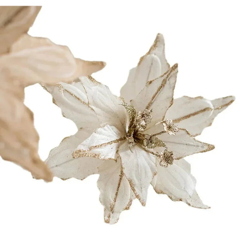 Flor Decorativa Natalina Flanela Dourada para Arranjos e árvore Lavielle
