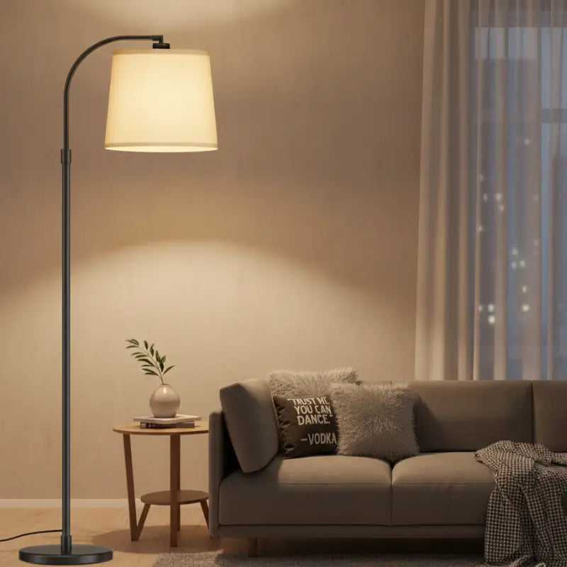 Luminária de Chão Ajustável com Cúpula em Linho