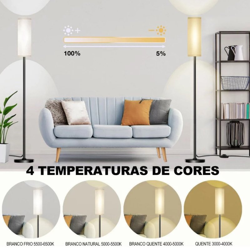 Luminária de Chão Minimalista Luz Ajustável