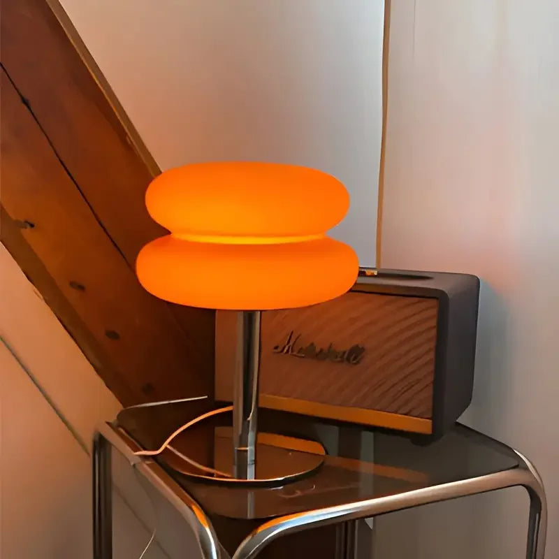 Luminária de Mesa Moderna Cogumelo Vidro e Inox