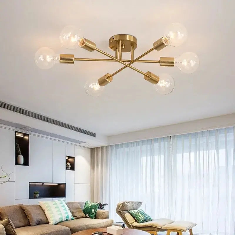 Lustre Para Sala de Jantar Dourado 6 Lâmpadas